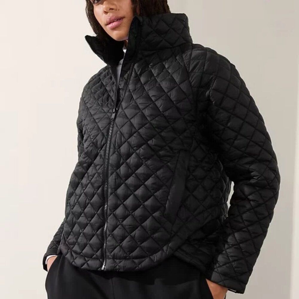 Athleta Whisper Featherless Puffer Jacket Black Quilted Coat Active Size 3X